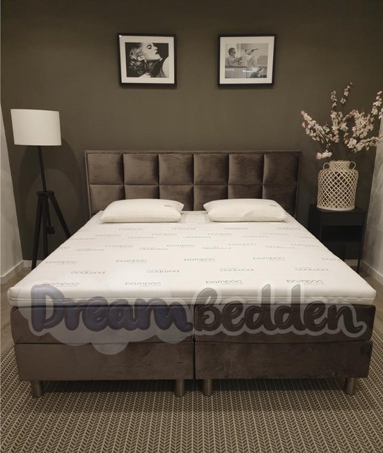 Boxspring 200x200 Toledo Incl. matelas à pocketvering rembourrés et Exclusive en Bamboo froide en mousse Topper.