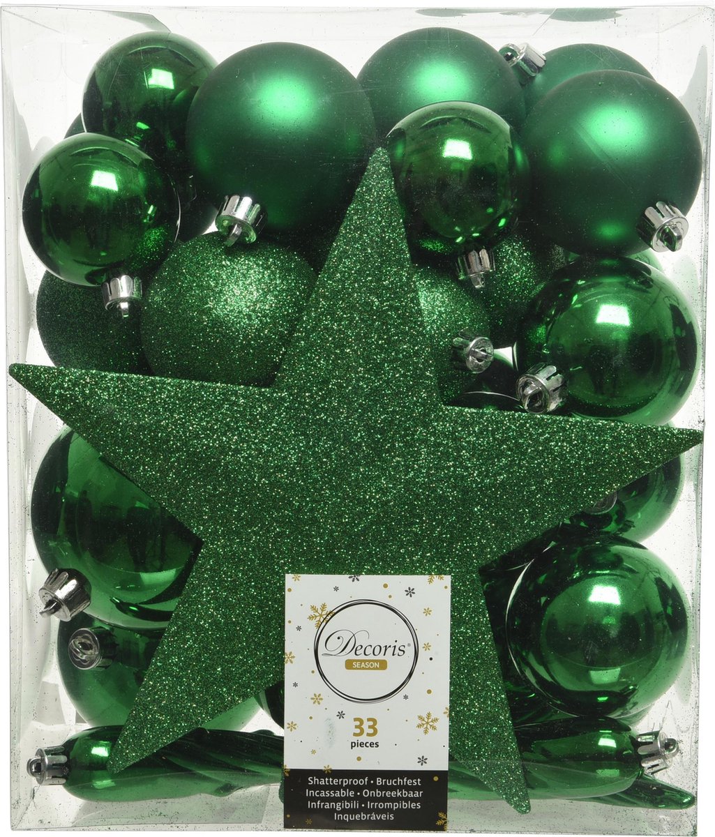 Decoris kerstballen - 33 stuks – kunststof - met piek - Decoris