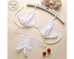 Kanten Lingerie Open kruis Wit L Sexy Hot Erotische Set Vrouwen Kant Transparante Lingerie Sexy Kostuums Nachtkleding Babydoll Open Cup Beha Lenceria