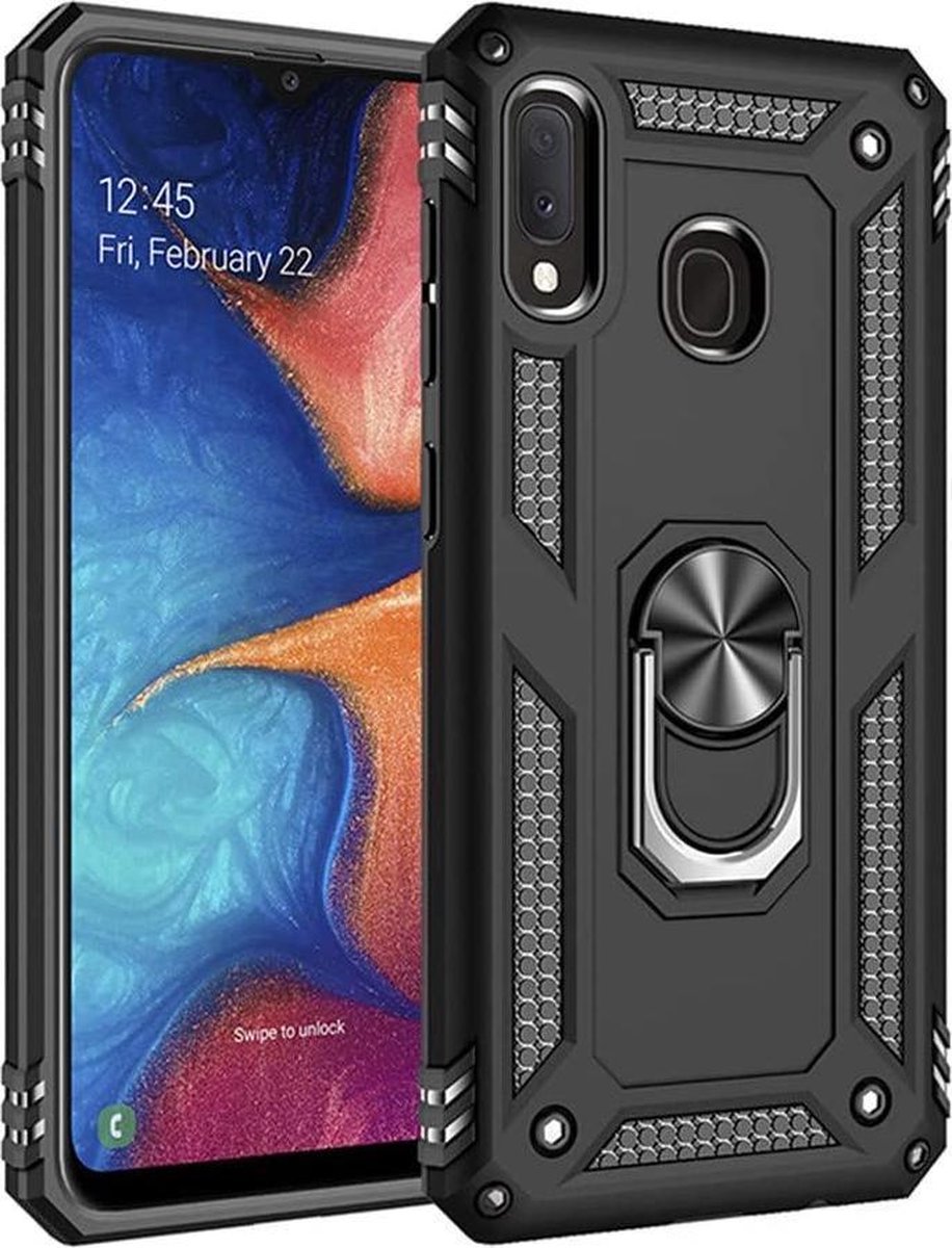 Anti-Shock Hybrid Ring Armor Hoesje Geschikt voor: Samsung Galaxy A20E - zwart
