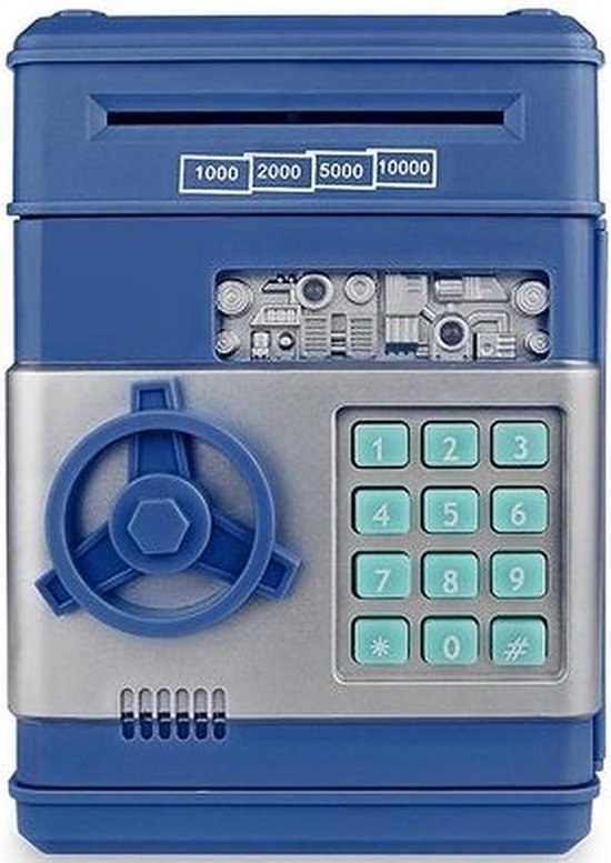Coffre-fort avec code PIN - Bleu - Boîte d'argent enfant - pièces de  monnaie et argent