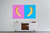 Schilderij - Two bananas facing eatch other — 100x70 cm