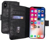 Lelycase Echt Lederen Booktype iPhone X / Xs hoesje - Krokodil Zwart