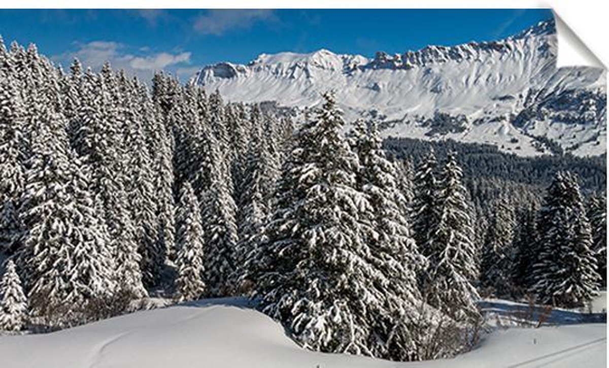 Kerst dorp achtergrond 60x100 cm - PVC - bomenrij - links - kerst poster - winterlandschap - kerst decoratie  - kerstversiering