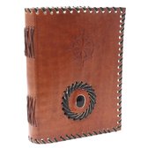 Leren Notitieboek - Handgemaakt - Zwarte Onyx & Kompas - 17x12cm - 200 Pagina's