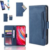 Oppo A32 / A53 Book Case Blauw Cover Case Hoesje Lederen Pu - 1 x Tempered Glass Screenprotector PMTBL
