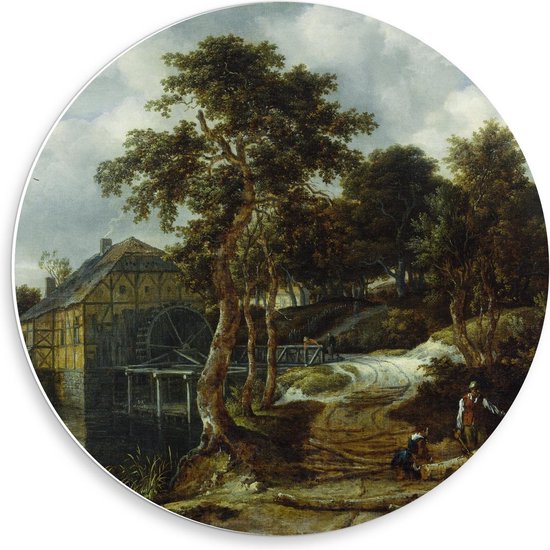 Forex Wandcirkel - Oude Meesters - Landschap met watermolen, Jacob Isaacksz van Ruisdael - 50x50cm Foto op Wandcirkel (met ophangsysteem)