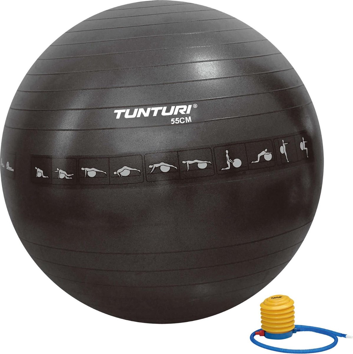 Tunturi Fitnessbal Gymball Swiss ball 55 cm Anti burst Incl. pomp Zwart