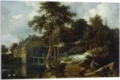 Acrylglas - Oude Meesters - Landschap met watermolen, Jacob Isaacksz van Ruisdael - 90x60cm Foto op Acrylglas (Wanddecoratie op Acrylglas)