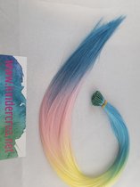 haar extension regenboog (blauw-geel-roze-blauw) 55 cm 50 stuks