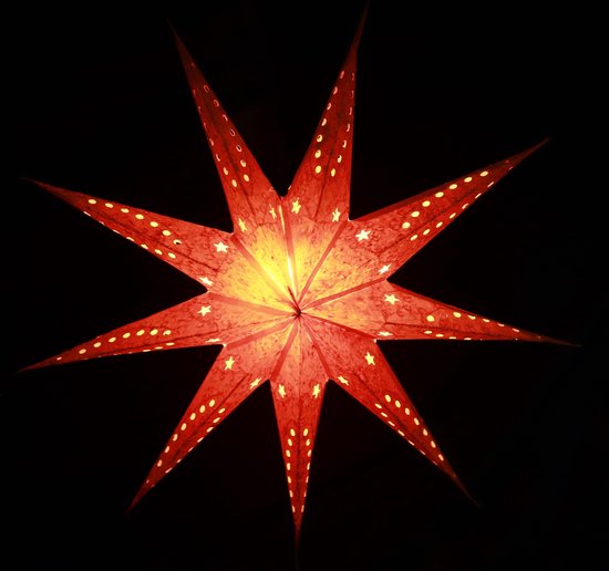 Kerstster met verlichtingsset nr. 54 Oranje ster "Orange Batik" Kerstverlichting bol