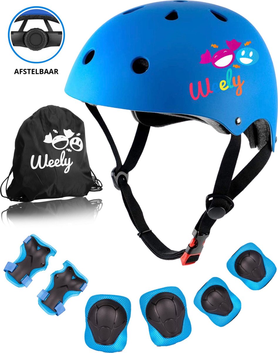 Weely Skate Beschermset Kinderen - Helm Kind - Blauw S - Weely