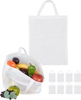 Relaxdays boodschappentas - 10 stuks - stoffen tas - effen gekleurd - opvouwbaar - 50 x 40 - wit
