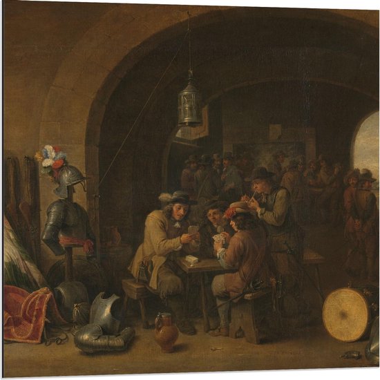 Dibond - Oude Meesters - Soldatenwacht, David Teniers (II), 1641 - 80x80cm Foto op Aluminium (Wanddecoratie van metaal)