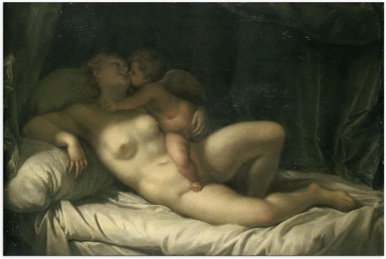 Poster – Oude Meesters - Venus door Amor gekust, Adriaen van der Werff - 90x60cm Foto op Posterpapier