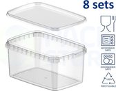 8 x plastic bakjes met deksel - 1600ml - vershoudbakjes - meal prep bakjes - rechthoekig - transparant - geschikt voor diepvries, magnetron en vaatwasser - Nederlandse producent
