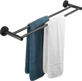 HomeBasics Handdoekrek Dubbel Zwart | 60 cm |Mat Zwart | RVS | Handdoekenrek | Badkamer | Keuken | Handdoek rek