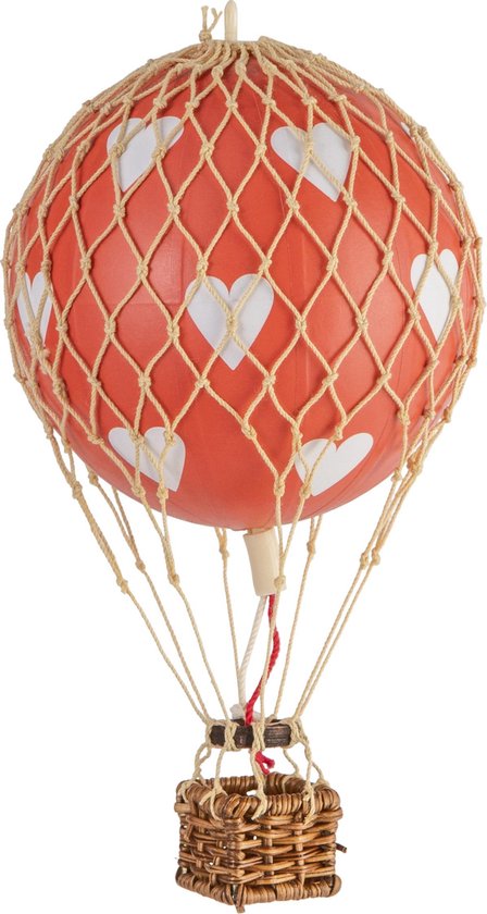 Authentic Models - Luchtballon Floating The Skies - Luchtballon decoratie - Kinderkamer decoratie - Rode Harten - Ø 8,5cm