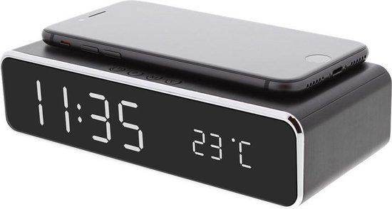 MaxXter - Digitale wekker - Draadloze oplader - Qi charger - Datum en tijd Zwart | bol.com