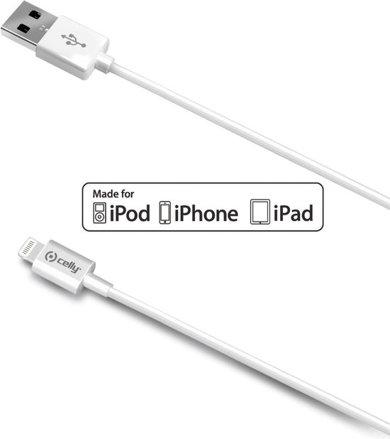 kroon Edele Mantsjoerije Celly - USB - Lightning 2M - Oplader iPhone - Stekker iPhone | bol.com