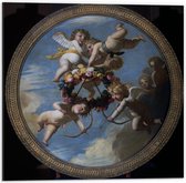 Dibond - Oude meesters - Putti met bloemenkrans, Gerard van Honthorst - 50x50cm Foto op Aluminium (Wanddecoratie van metaal)