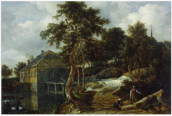Poster – Oude Meesters - Landschap met watermolen, Jacob Isaacksz van Ruisdael - 60x40cm Foto op Posterpapier