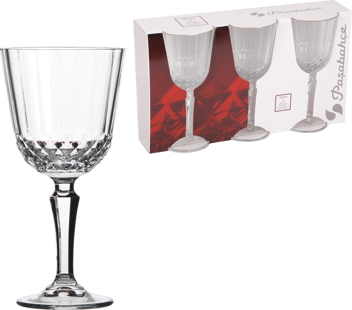 Pasabahce Diony – Wijnglazen – Set van 3 – 310 ml – Stijlvolle glazen – Vaatwasserbestendig
