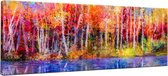 Kleurrijke herfst bomen. Panoramisch 120x50cm kunstwerk gedrukt op 100% katoen. Uitgerekt Op Frame. Wandhanger geïnstalleerd