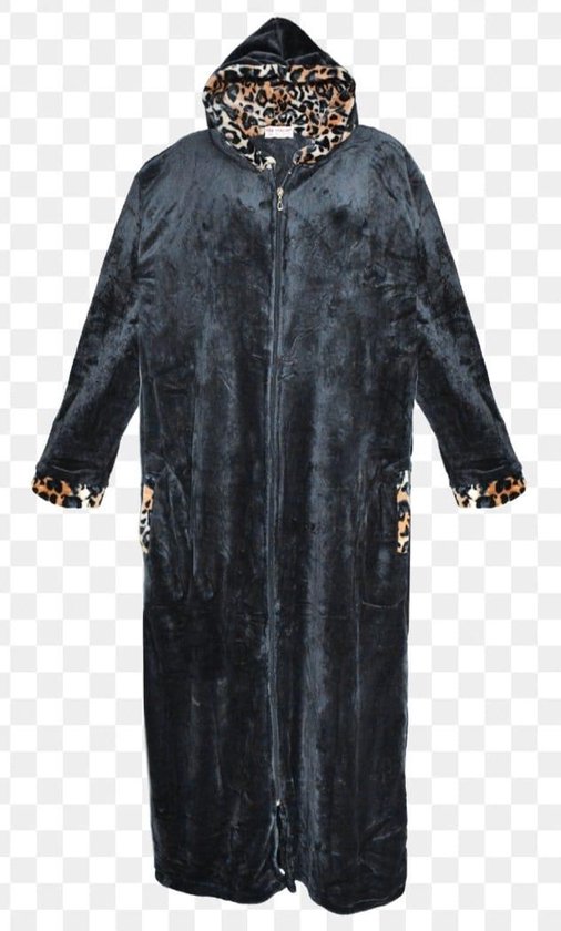 Dames badjas fleece extra lang rits met zakken en capuchon XXL 44-46 zwart  | bol.com