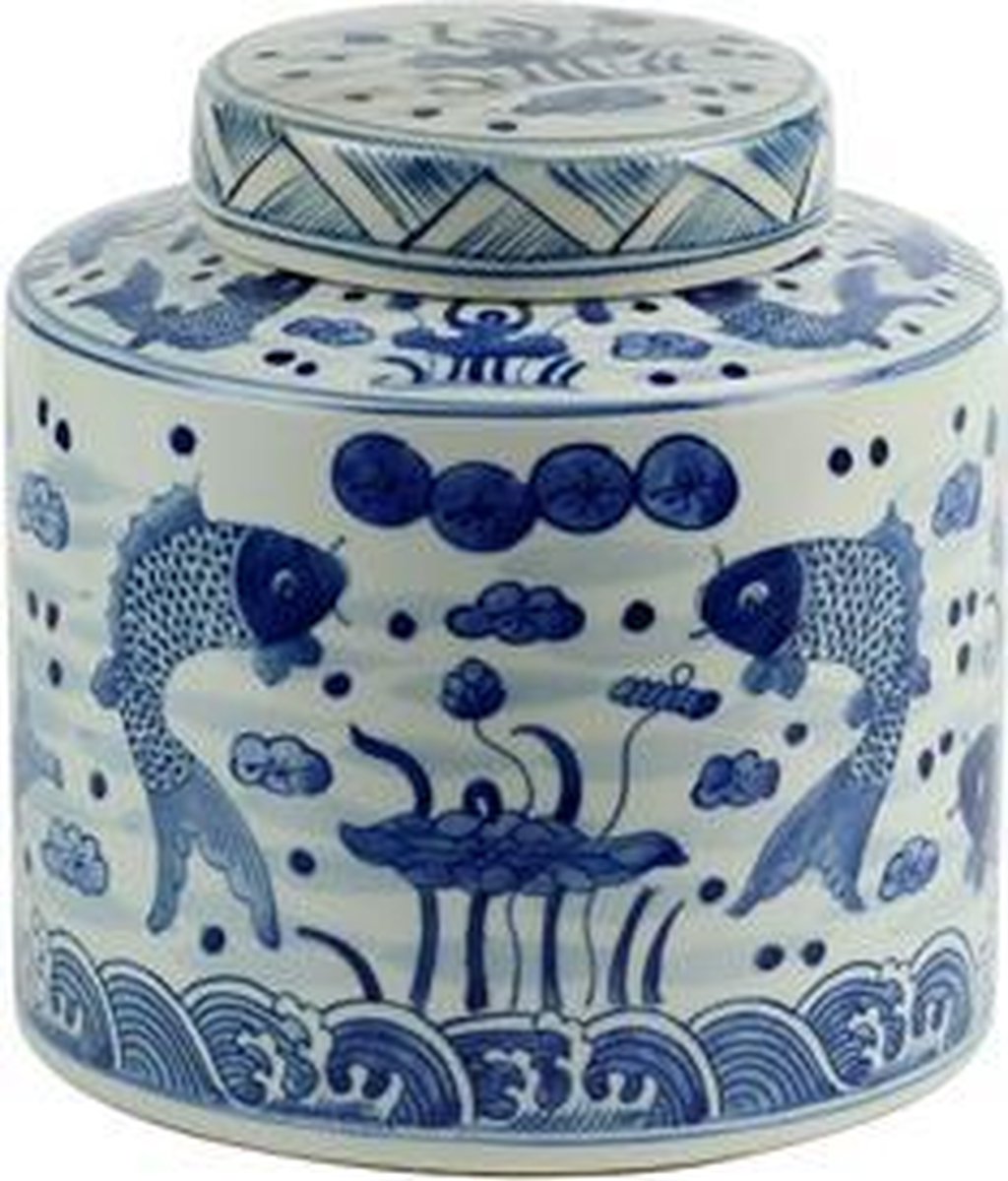 The Ming Garden Collection | Chinees Porselein | Porseleinen Pot Met Vissen | Blauw & Wit