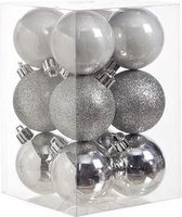KERSTBALLEN SET 12 STUKS | KERSTVERSIERING | MIX ZILVER | D6 CM | KUNSTSTOF MAT | GLITTER BLINKEND