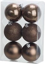 KERSTBAL SET 6 STUKS | KERSTVERSIERING | MIX BRUIN | D8 CM | KUNSTSTOF