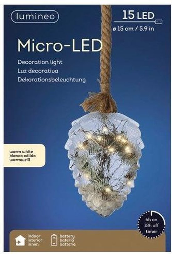 Kerstverlichting - Lumineo Micro LED dennenappel - jute touw - Ø15x21cm -  warm wit | bol.com