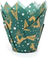 House of Marie Tulp Muffin Vormpjes - Rendier Groen - pk/36