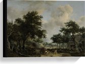Canvas  - Oude Meesters - Boslandschap met gezelschap in wagen, Meindert Hobbema - 40x30cm Foto op Canvas Schilderij (Wanddecoratie op Canvas)