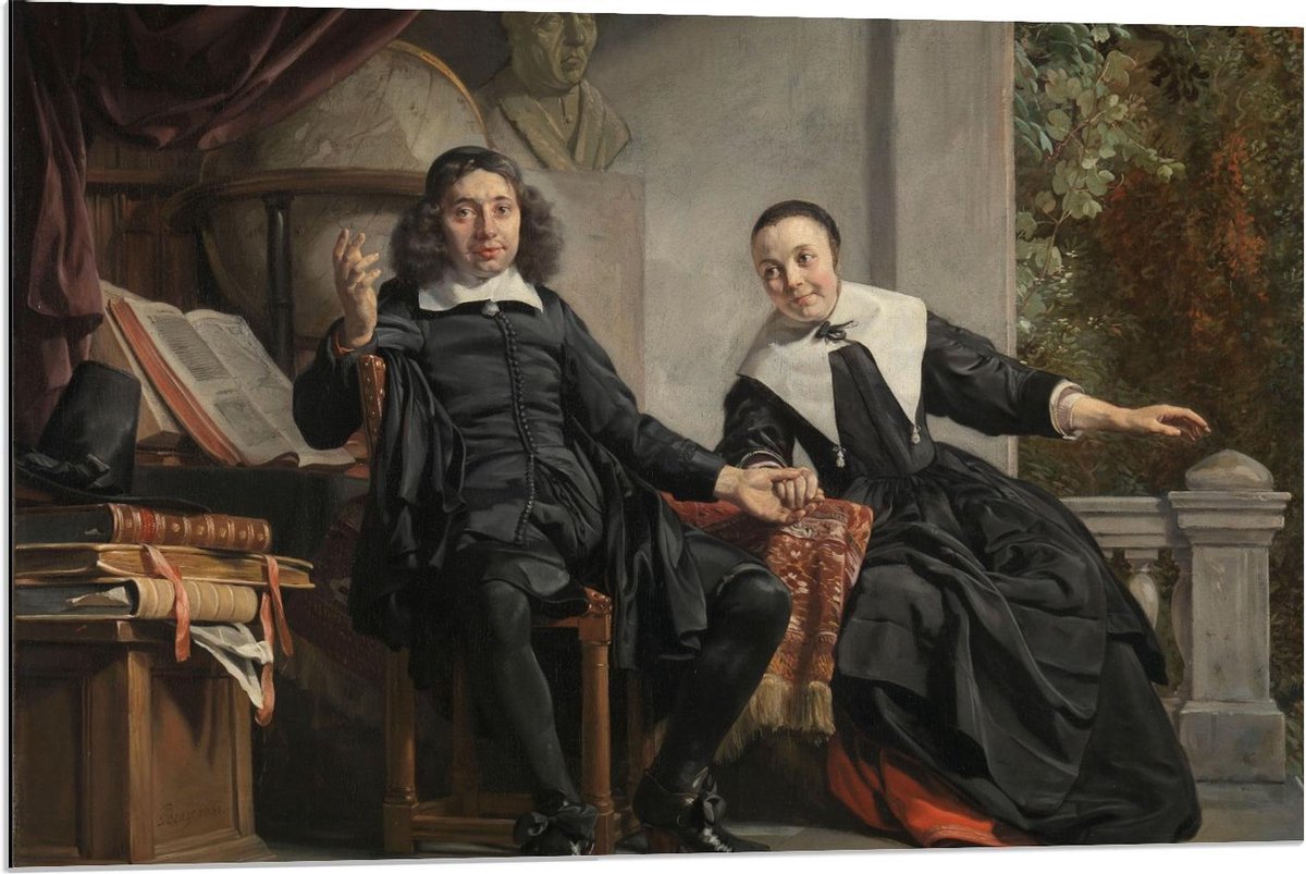 KuijsFotoprint Dibond - Oude Meesters - A. Casteleyn en echtgenote M. van Bancken, Jan de Bray - 90x60cm Foto op Aluminium (Met Ophangsysteem) Groen