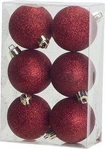 KERSTBALLEN SET 6 | KERSTVERSIERING | GLITTER ROOD | D6 CM | KUNSTSTOF