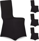 Relaxdays stoelhoezen 4 stuks - stoelhoes universeel - stoelhoezenset - meubelhoes stoel - zwart