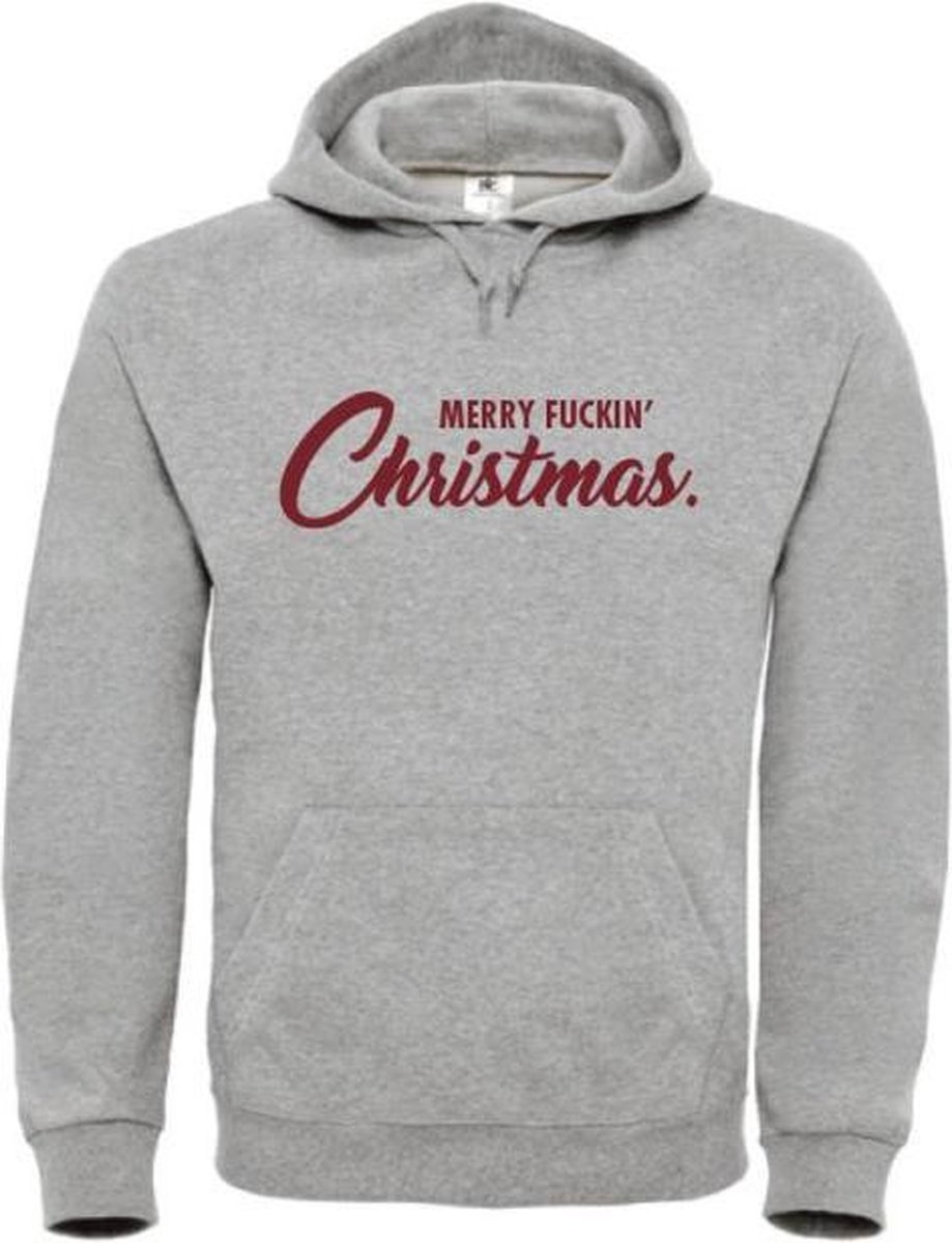 Foute kersttrui hoodie grijs XXL - Merry fuckin' Christmas - Rood - soBAD. | Kersttrui soBAD. | kerstsweaters volwassenen | kerst hoodie volwassenen | Kerst outfit | Foute kerst truien