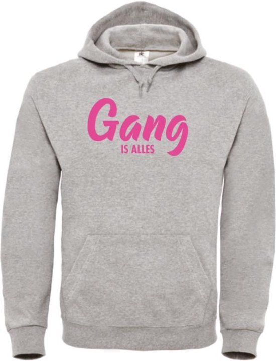 Wintersport hoodie grijs L - Gang is alles - fluor roze - soBAD. | Foute apres ski outfit | kleding | verkleedkleren | wintersporttruien | wintersport dames en heren