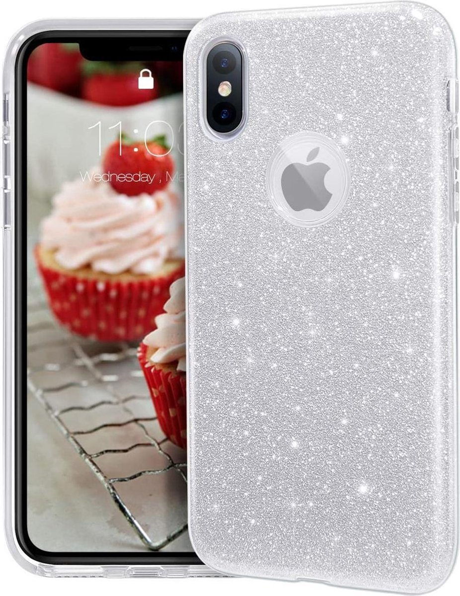 Geschikt voor Apple iPhone XS Max hoesje - Zilver - Glitter - Soft TPU