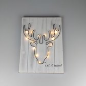 Kerst schilderij - Met LED - Rendier - Grijs / Zwart - Hout - Metaal - Christmas - Feestdagen - Cadeau -  Painting - Decoratie - Oud & Nieuw - Verlichting - Portrait - Duurzame Materiaal - Mo