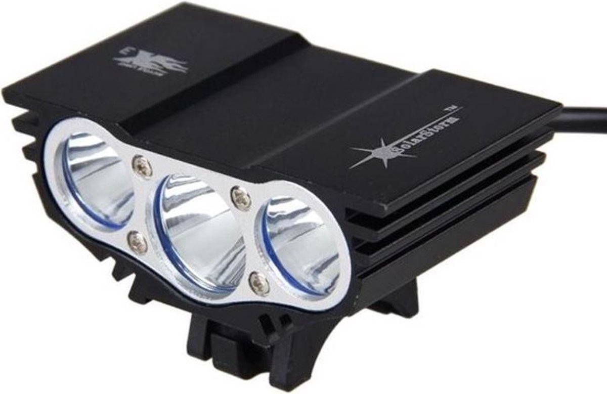 SolarStorm X3 USB MTB/race LED koplamp EXTREEM veel licht met 3x CREE T6 LED - met 5.000 mAh LiPo Powerbank