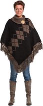 Poncho - omslagdoek - handgemaakt – zwart - bruin - hip- gerecycled - wol - katoen - duurzame kleding - L