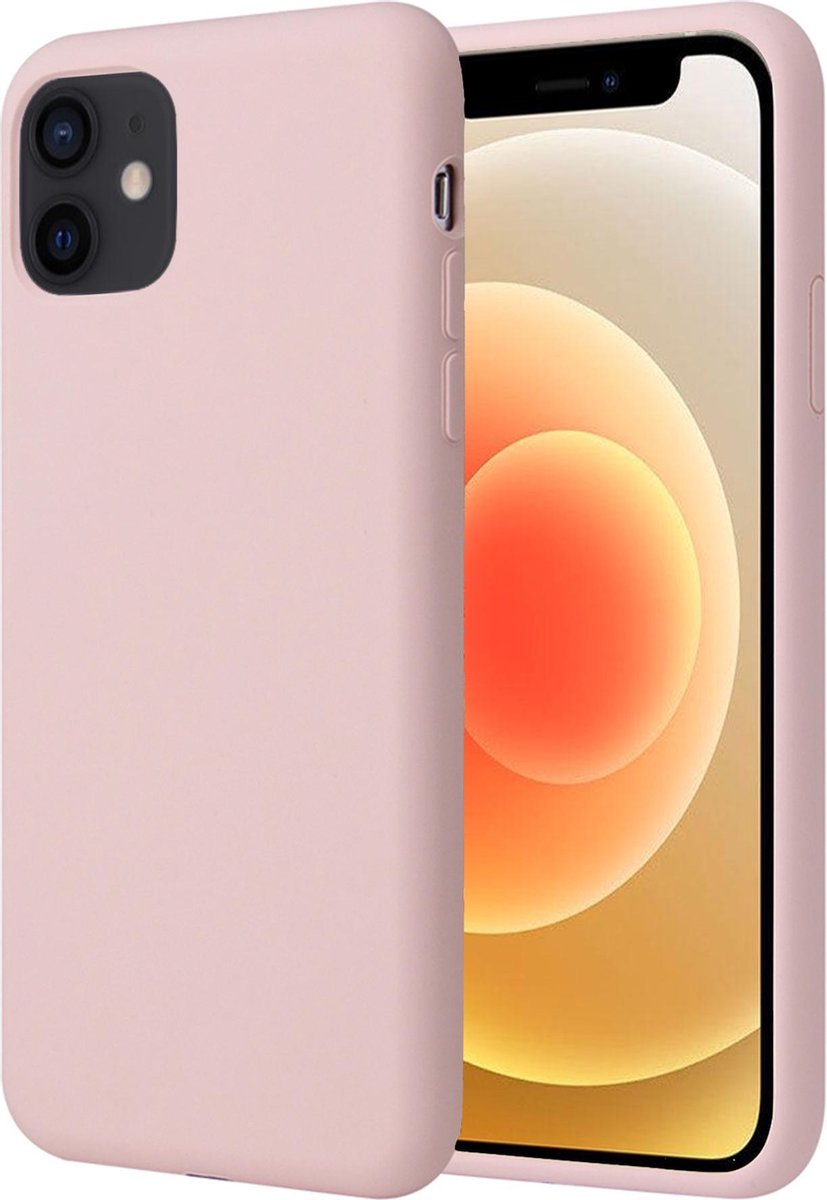 Hoesje geschikt voor iPhone 12 - Matte Back Cover Microvezel Siliconen Case Hoes Roze