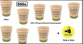 500x Koffiebeker Made with Love bamboe 180ml + Sticker desinfecteren  - Koffie thee chocomel soep drank water beker karton