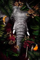 WallQ Tropical Jungle Elephant | Poster op Akoestisch Paneel | Wanddecoratie | Muur foto | 80x120 cm