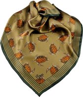 Josi Louis 100% Zijden sjaal - Schildpad - Groen Bruin - vierkant 60×60 cm -  luxe zacht zijden sjaal