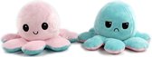 Octopus knuffel – babyblauw roze - omkeerbaar blij en boos knuffel – Emotie knuffel