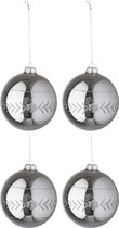 J-Line Doos Van 4 Kerstbal Gekerfd Glas Parelgrijs Medium Set van 2 dozen